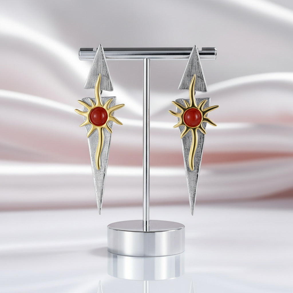 Statement North Star & Sun Gemstone Dangle Earrings-Black Diamonds New York
