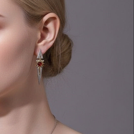 Statement North Star & Sun Gemstone Dangle Earrings-Black Diamonds New York