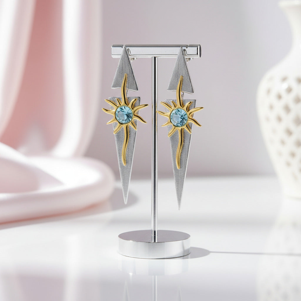 Statement North Star & Sun Gemstone Dangle Earrings-Black Diamonds New York