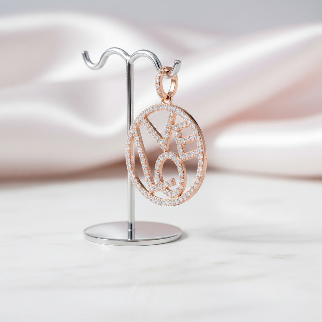 Round Clear Diamond Option LOVE Rose Gold Pendant-Black Diamonds New York