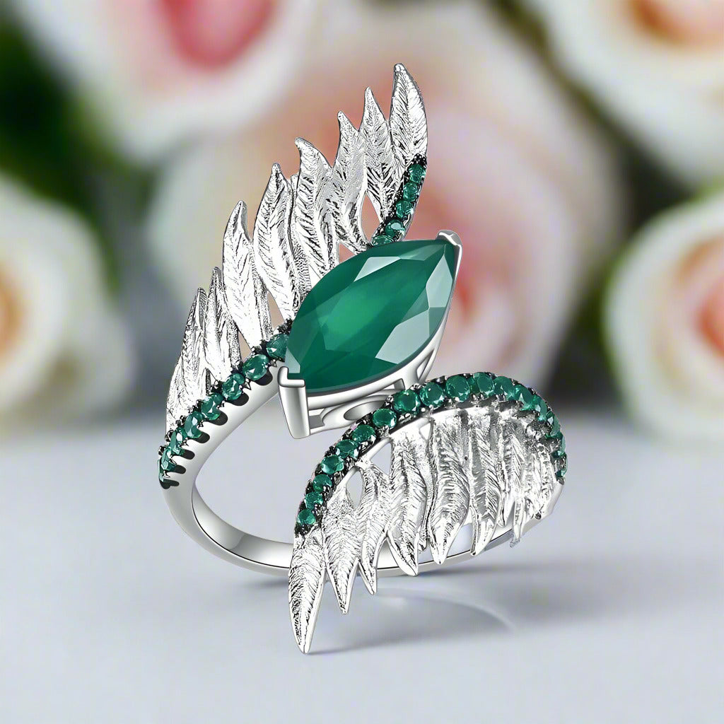 Stones Angel Wings Feather Vintage Ring-Black Diamonds New York