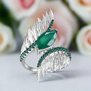 Stones Angel Wings Feather Vintage Ring-Black Diamonds New York