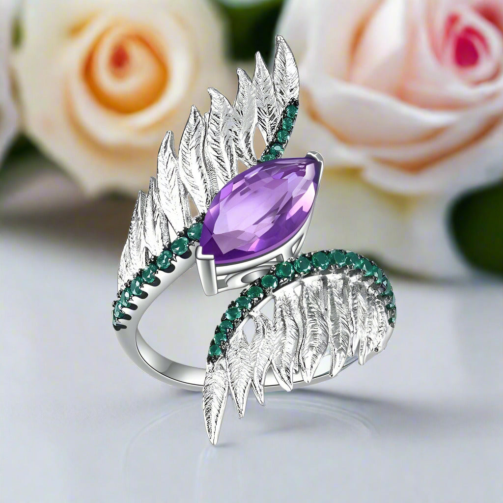 Stones Angel Wings Feather Vintage Ring-Black Diamonds New York