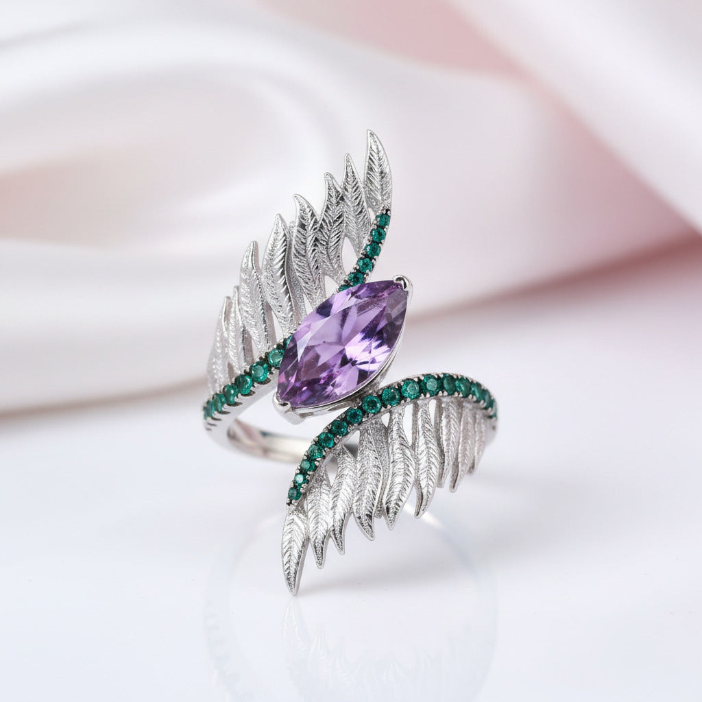 Stones Angel Wings Feather Vintage Ring-Black Diamonds New York