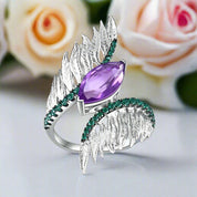 Stones Angel Wings Feather Vintage Ring-Black Diamonds New York