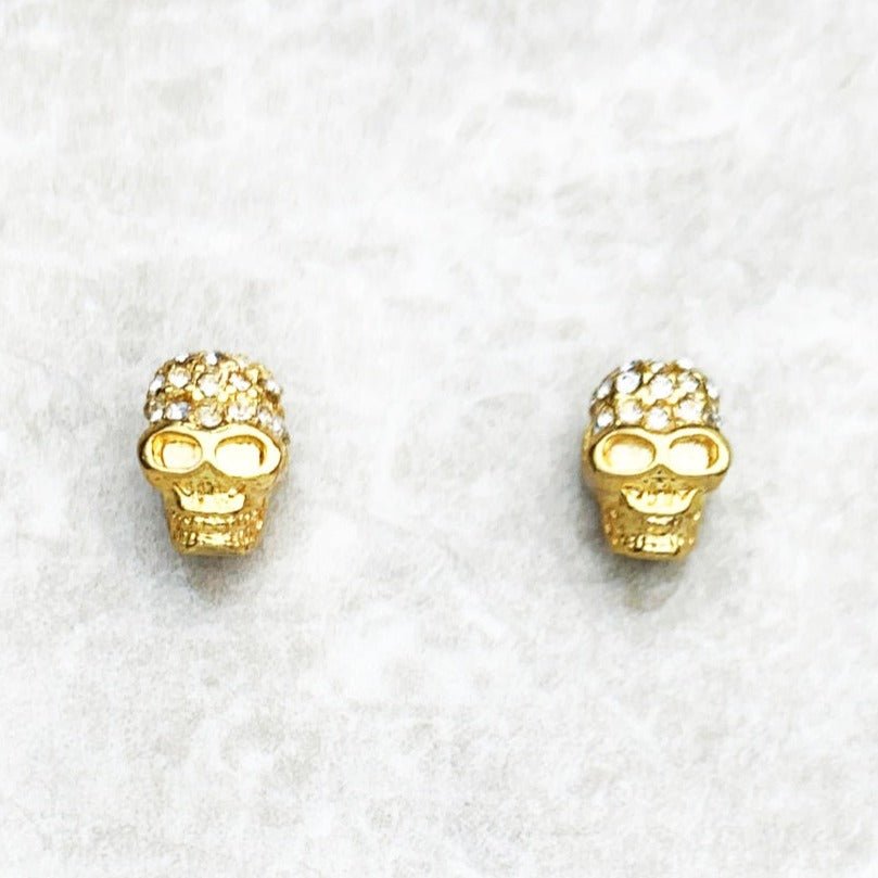 Street Punk Golden Skull Pave Stud Earrings-Black Diamonds New York