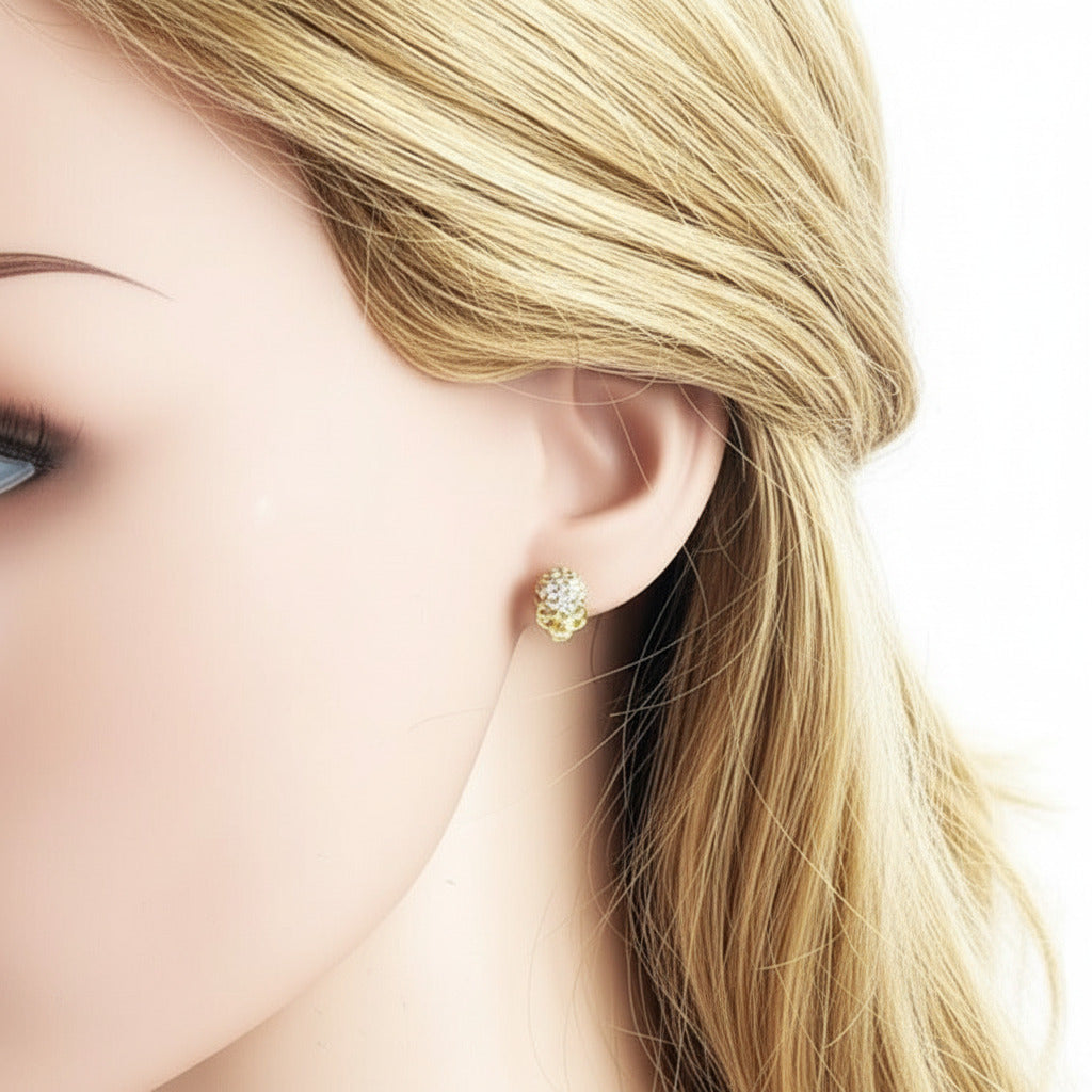 Street Punk Golden Skull Pave Stud Earrings-Black Diamonds New York