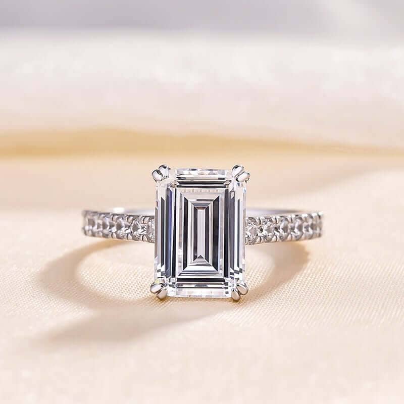 Stunning Emerald Cut Sona Simulated Diamond Engagement Ring-Black Diamonds New York