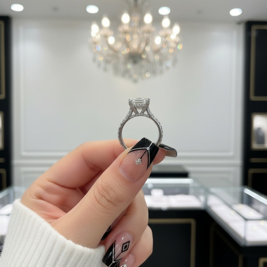 Stunning Emerald Cut Diamond Engagement Ring-Black Diamonds New York