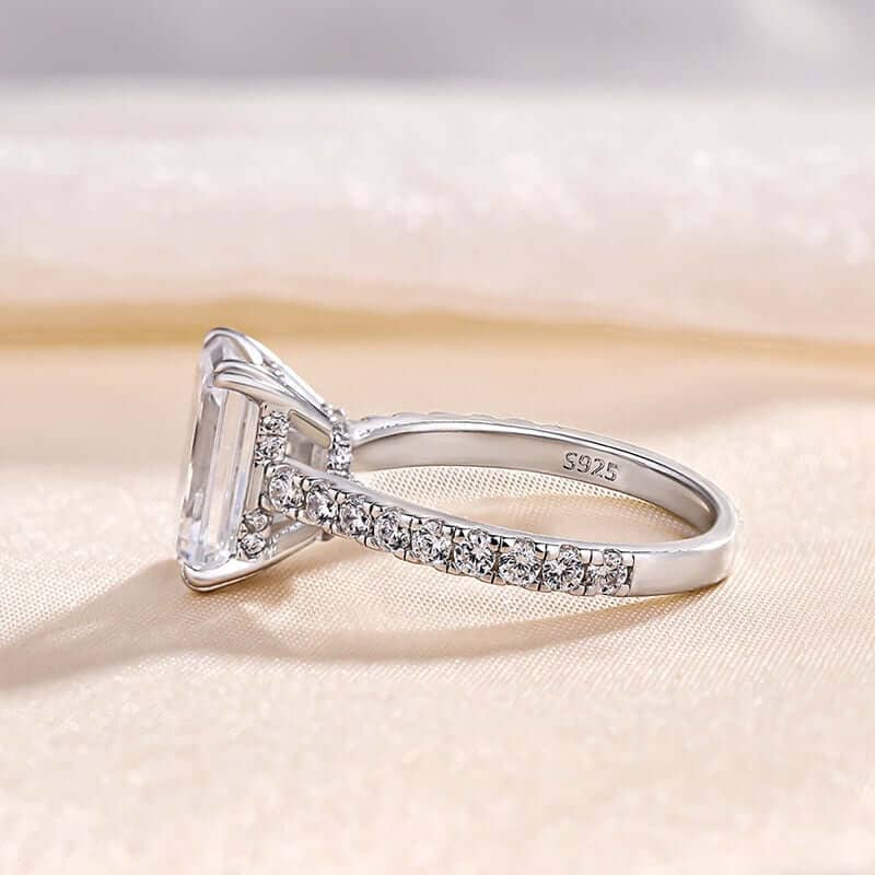 Stunning Emerald Cut Sona Simulated Diamond Engagement Ring - Black Diamonds New York
