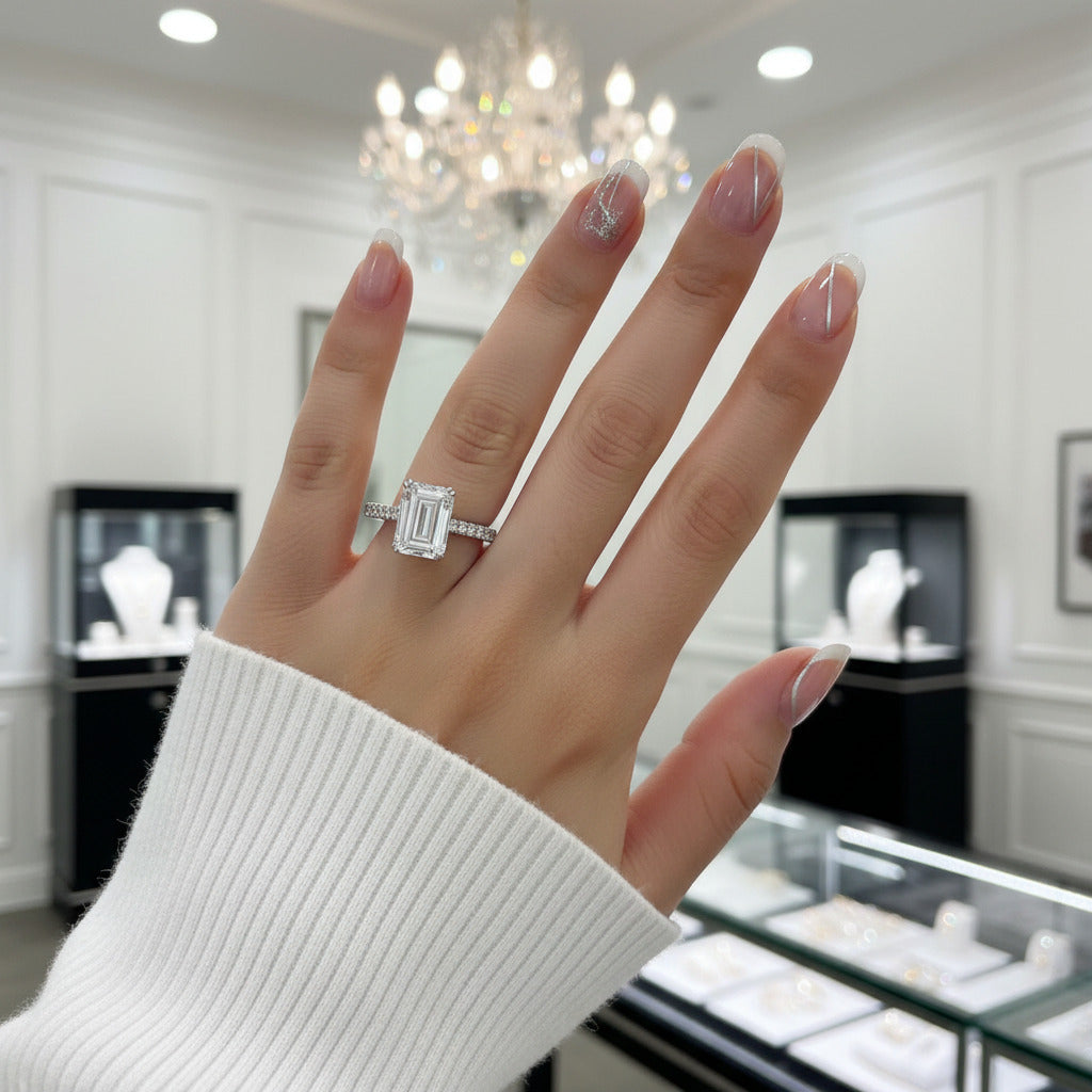 Stunning Emerald Cut Diamond Engagement Ring-Black Diamonds New York