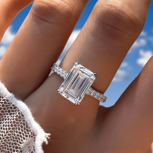 Stunning Emerald Cut Simulated Diamond Engagement Ring-Black Diamonds New York