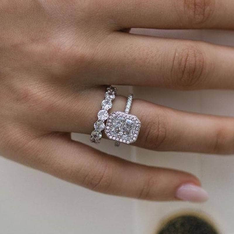 Stunning Halo Radiant Cut Wedding Ring Set-Black Diamonds New York