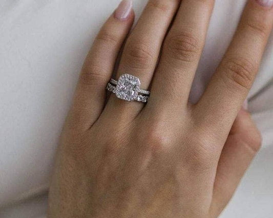 Stunning Halo Radiant Cut Wedding Ring Set - Black Diamonds New York