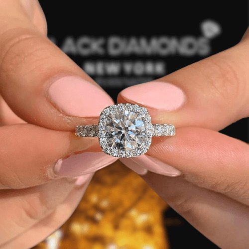 Stunning Halo Round Cut Simulated Diamond Engagement Ring - Black Diamonds New York