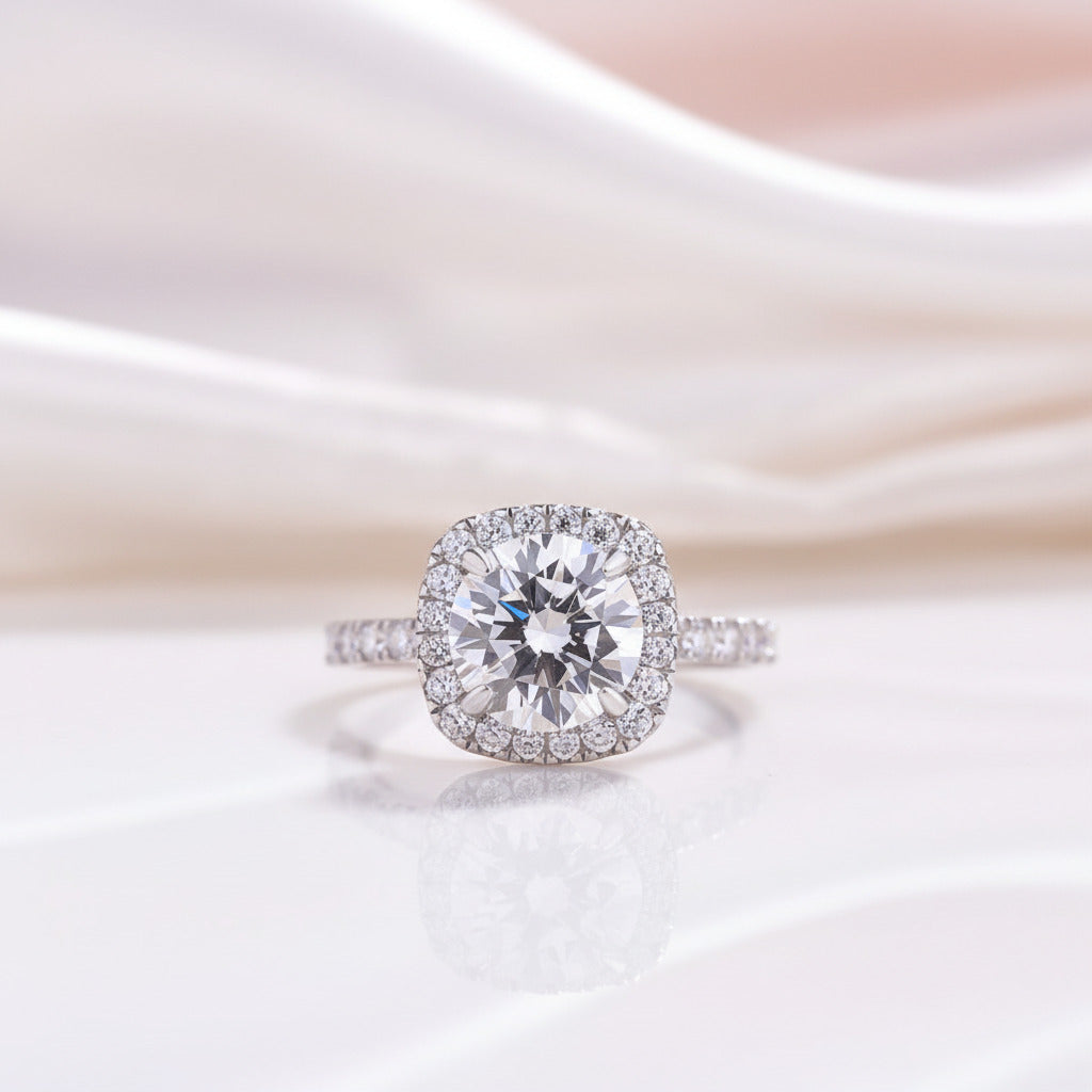 Stunning Halo Round Cut Diamond Option Engagement Ring-Black Diamonds New York