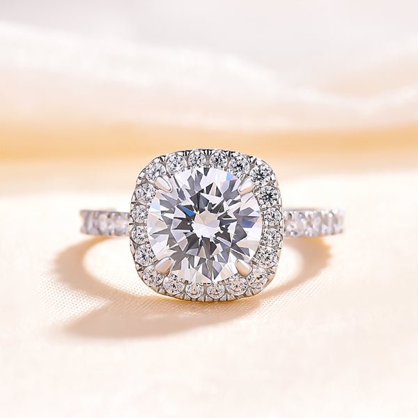 Stunning Halo Round Cut Simulated Diamond Engagement Ring - Black Diamonds New York