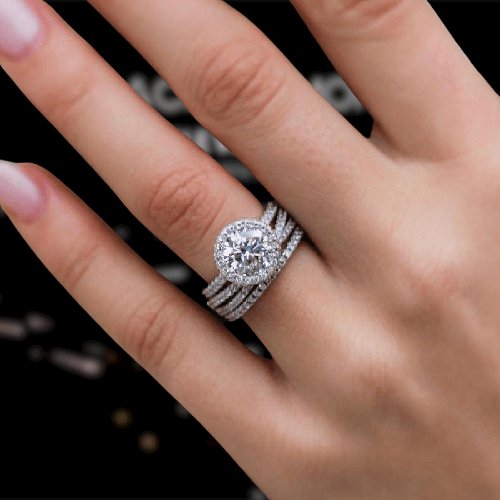 Stunning Halo Round Cut Simulated Diamond Bridal Ring Set-Black Diamonds New York