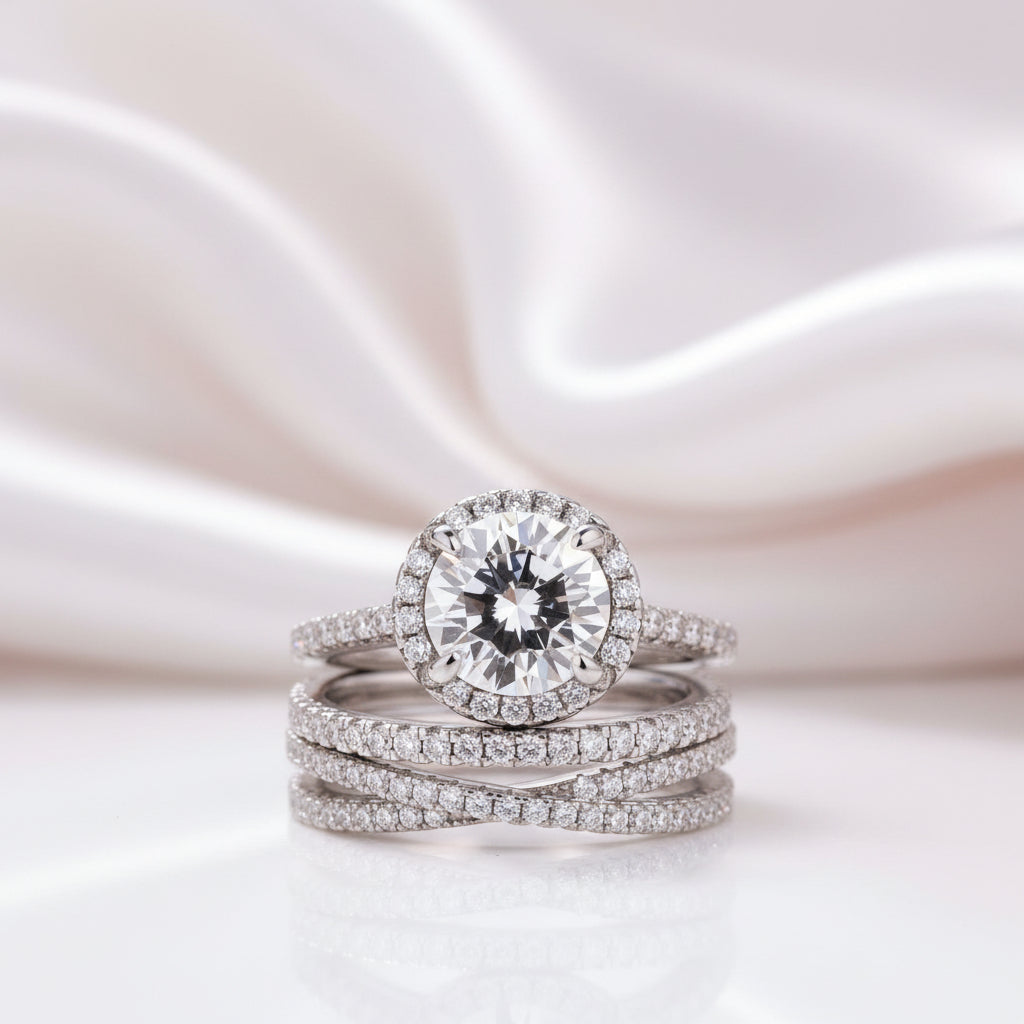 Stunning Halo Round Cut Simulated Diamond Option Bridal Ring Set-Black Diamonds New York