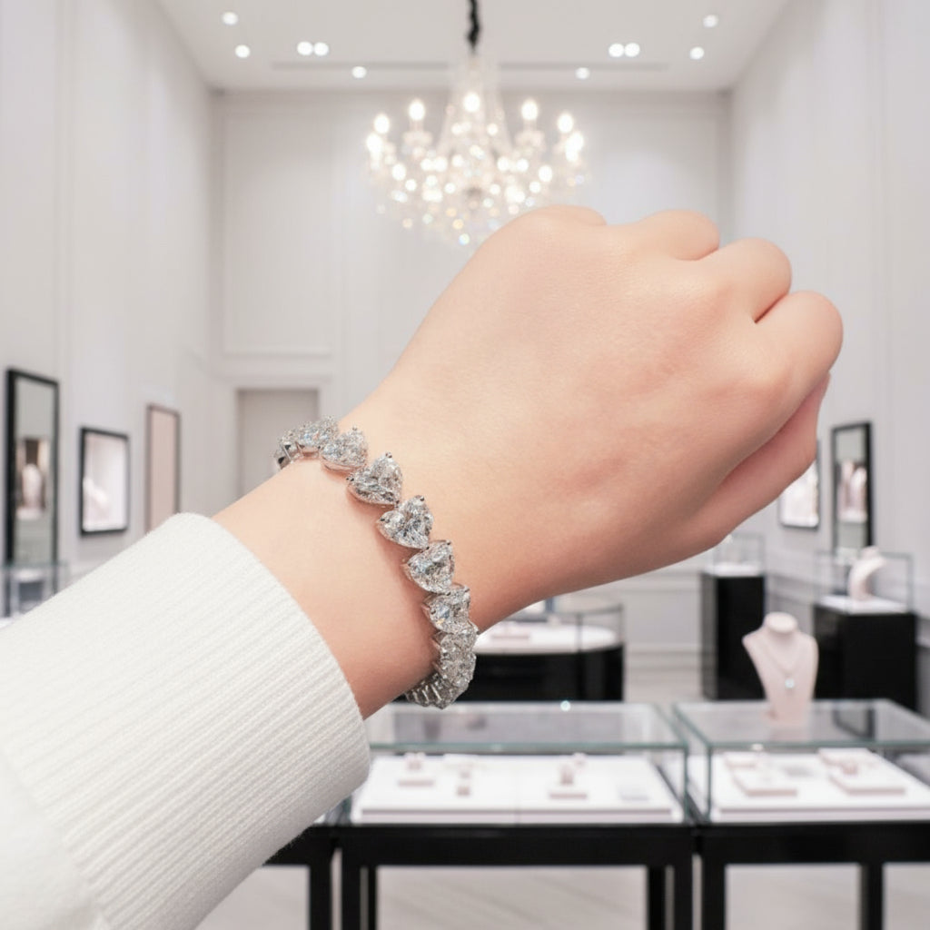 Stunning Heart Cut Bracelet In White Gold-Black Diamonds New York