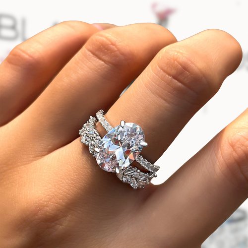 Stunning Oval Cut Moissanite Diamond Wedding Ring Set-Black Diamonds New York