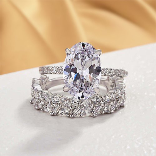 Stunning Oval Cut Diamond Wedding Ring Set-Black Diamonds New York