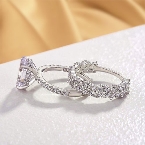 Stunning Oval Cut Moissanite Diamond Wedding Ring Set-Black Diamonds New York