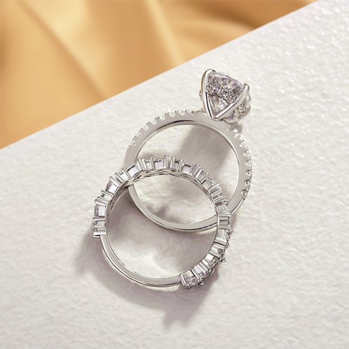 Stunning Oval Cut Moissanite Diamond Wedding Ring Set - Black Diamonds New York