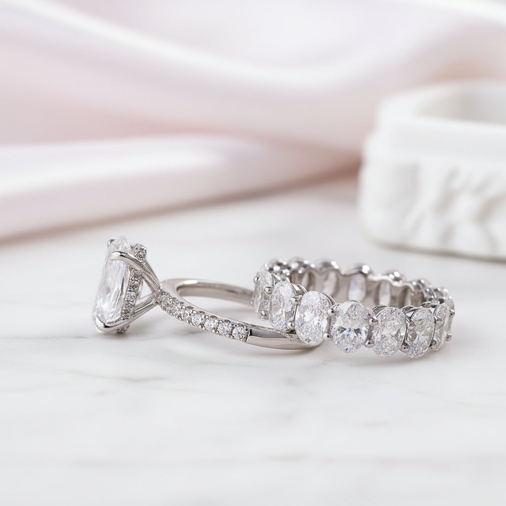 Stunning Oval Cut Simulated Diamond Option Ring Set-Black Diamonds New York