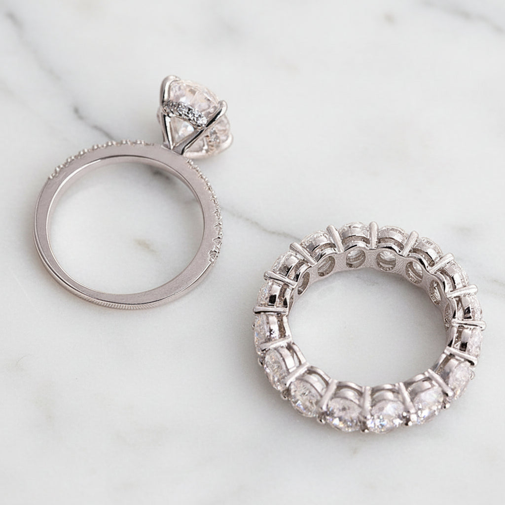 Stunning Oval Cut Simulated Diamond Option Ring Set-Black Diamonds New York