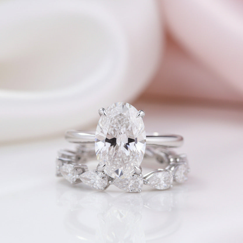 Stunning Oval & Pear Cut Simulated Diamond Option Bridal Ring Set-Black Diamonds New York