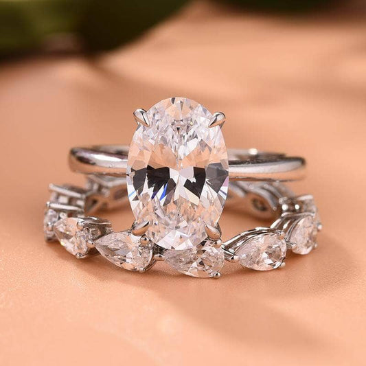 Stunning Oval & Pear Cut Sona Simulated Diamond Bridal Ring Set - Black Diamonds New York