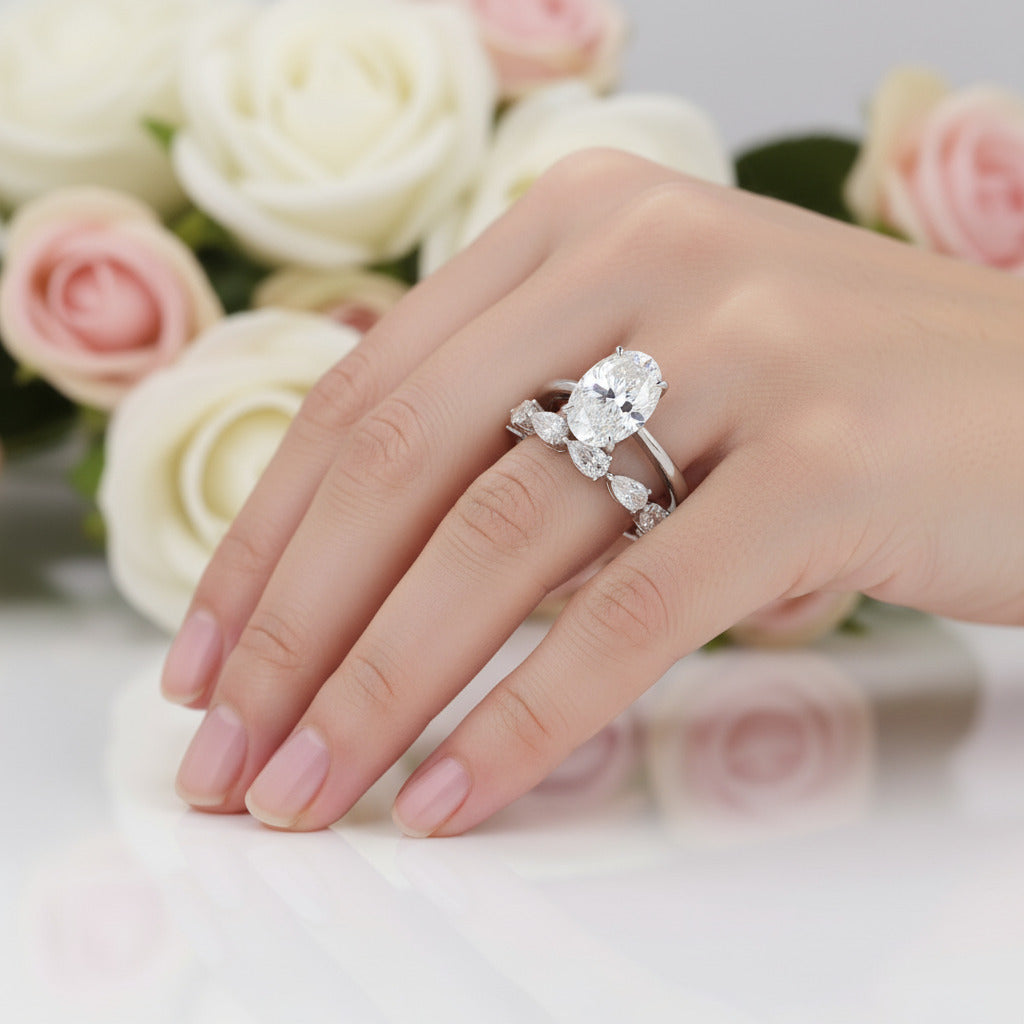 Stunning Oval & Pear Cut Simulated Diamond Bridal Ring Set-Black Diamonds New York