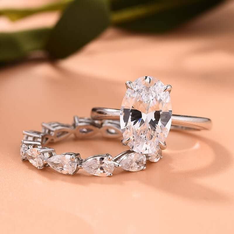 Stunning Oval & Pear Cut Sona Simulated Diamond Bridal Ring Set-Black Diamonds New York