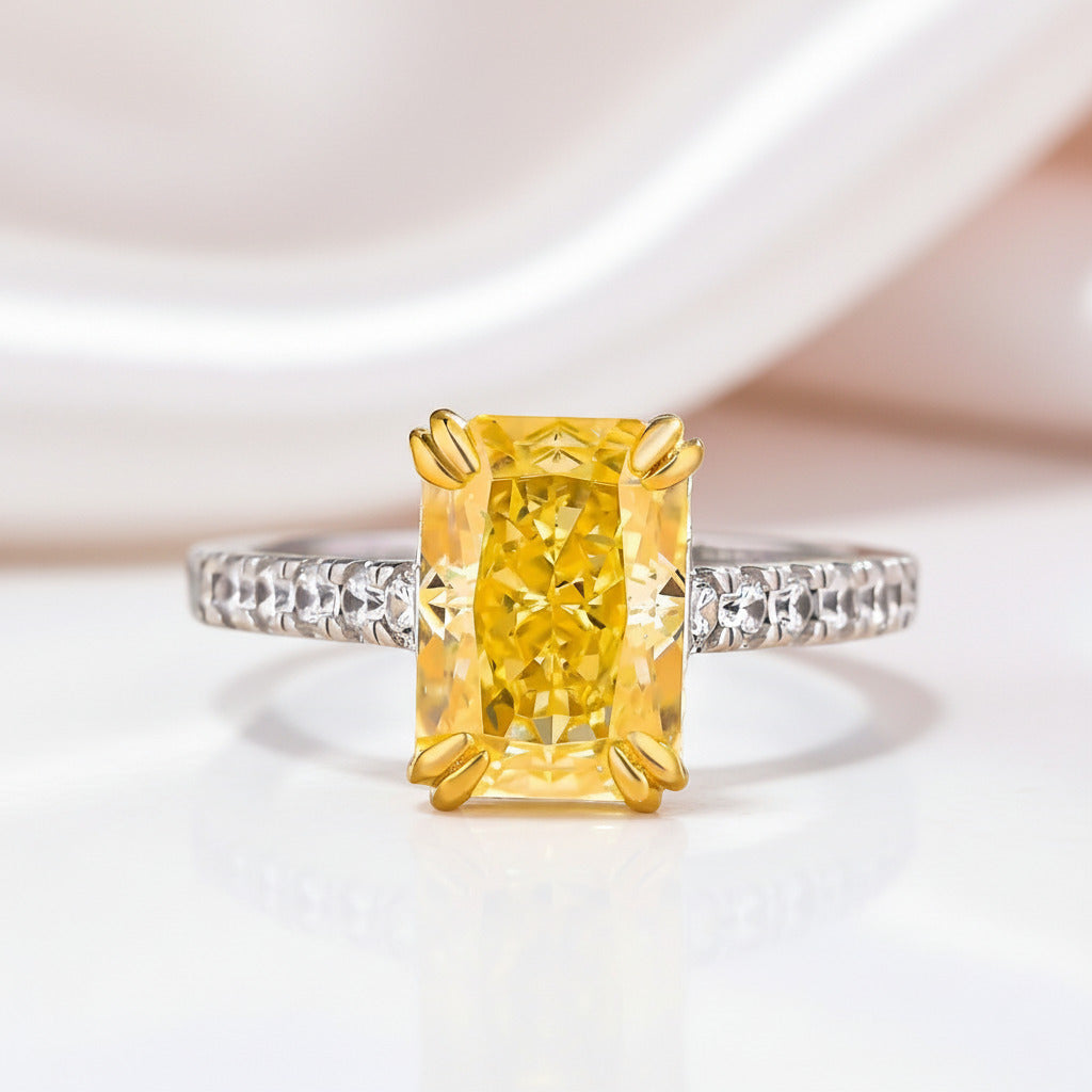 Stunning Radiant Cut Yellow Sapphire Engagement Ring-Black Diamonds New York