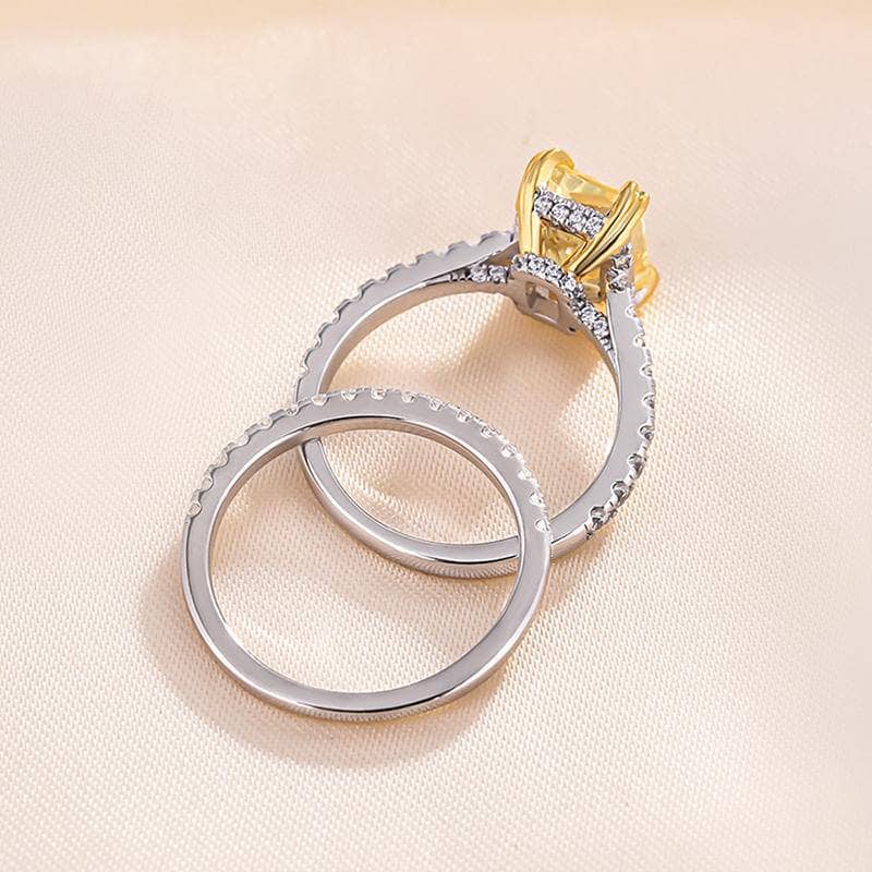 Stunning Radiant Cut Yellow Sapphire Ring Set-Black Diamonds New York