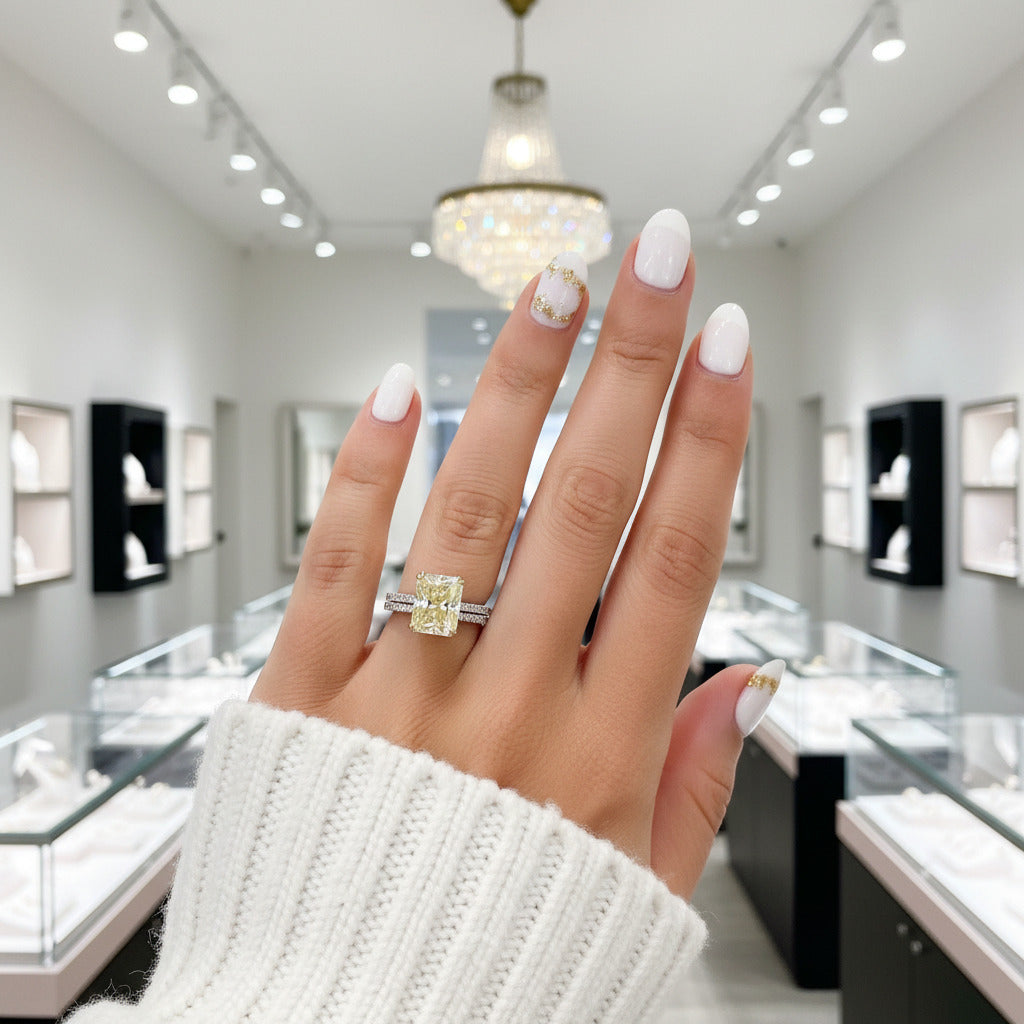 Stunning Radiant Cut Yellow Sapphire Ring Set-Black Diamonds New York