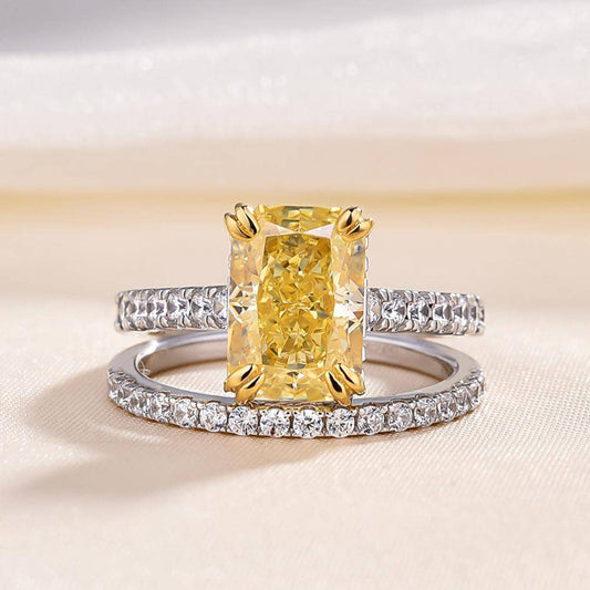 Stunning Radiant Cut Yellow Sapphire Ring Set-Black Diamonds New York