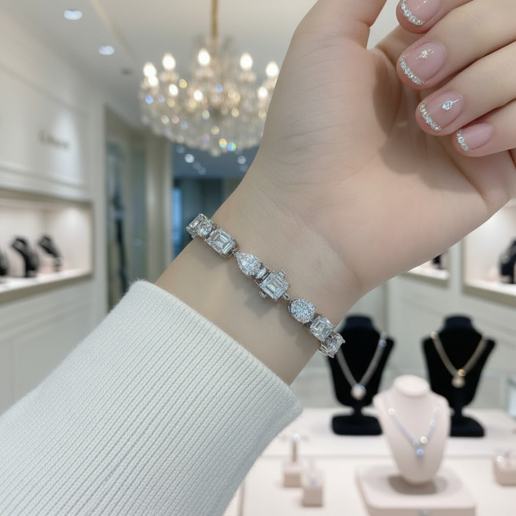 Stunning Unique Design Bracelet In Sterling Silver-Black Diamonds New York