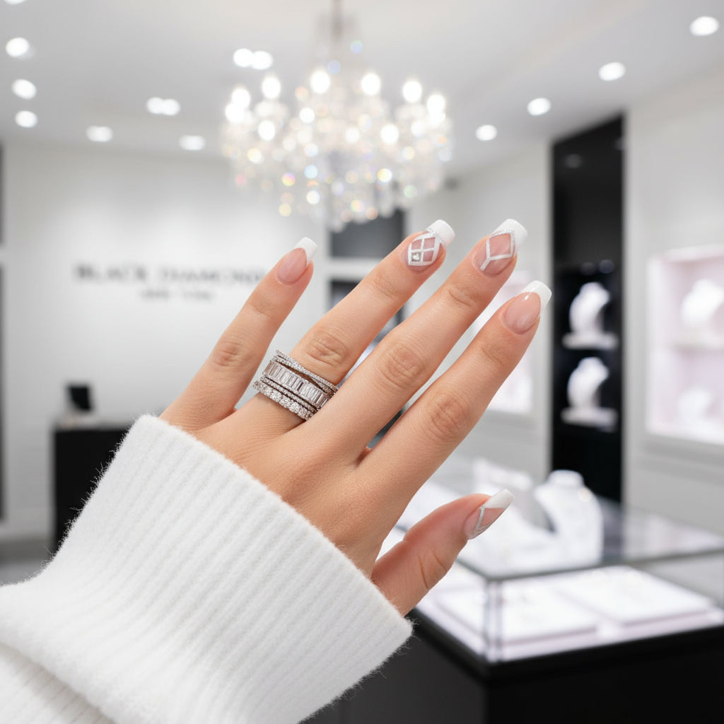 4PC Stackable Wedding Band Set-Black Diamonds New York