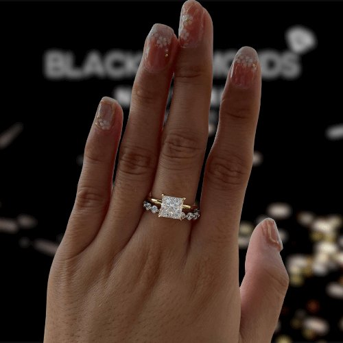 Stunning Yellow Gold 2.5 Carat Princess Cut Bridal Ring Set-Black Diamonds New York