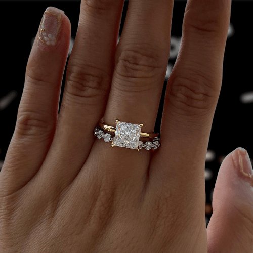 Stunning Yellow Gold 2.5 Carat Princess Cut Bridal Ring Set - Black Diamonds New York