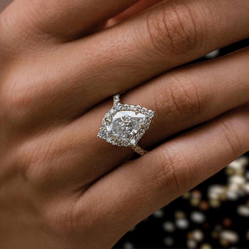Stunning Yellow Gold Halo Pear Cut Elegant Engagement Ring - Black Diamonds New York