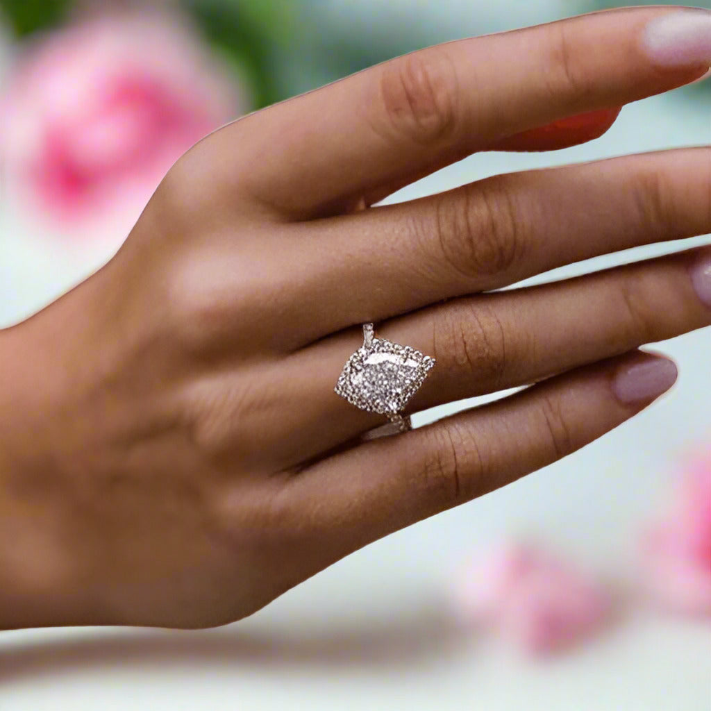 Stunning Yellow Gold Halo Pear Cut Elegant Engagement Ring-Black Diamonds New York