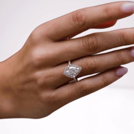 Stunning Yellow Gold Halo Pear Cut Elegant Engagement Ring - Black Diamonds New York