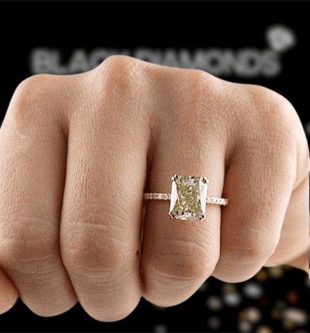 Stunning Yellow Gold Radiant Cut Light Yellow Sapphire Engagement Ring - Black Diamonds New York