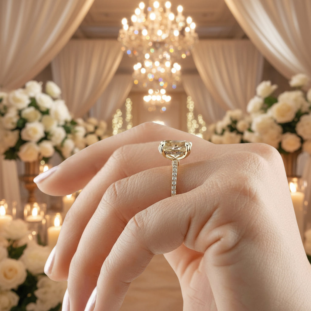 Stunning Yellow Gold Radiant Cut Light Yellow Sapphire Engagement Ring-Black Diamonds New York