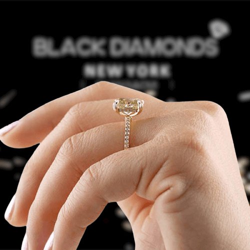 Stunning Yellow Gold Radiant Cut Light Yellow Sapphire Engagement Ring-Black Diamonds New York