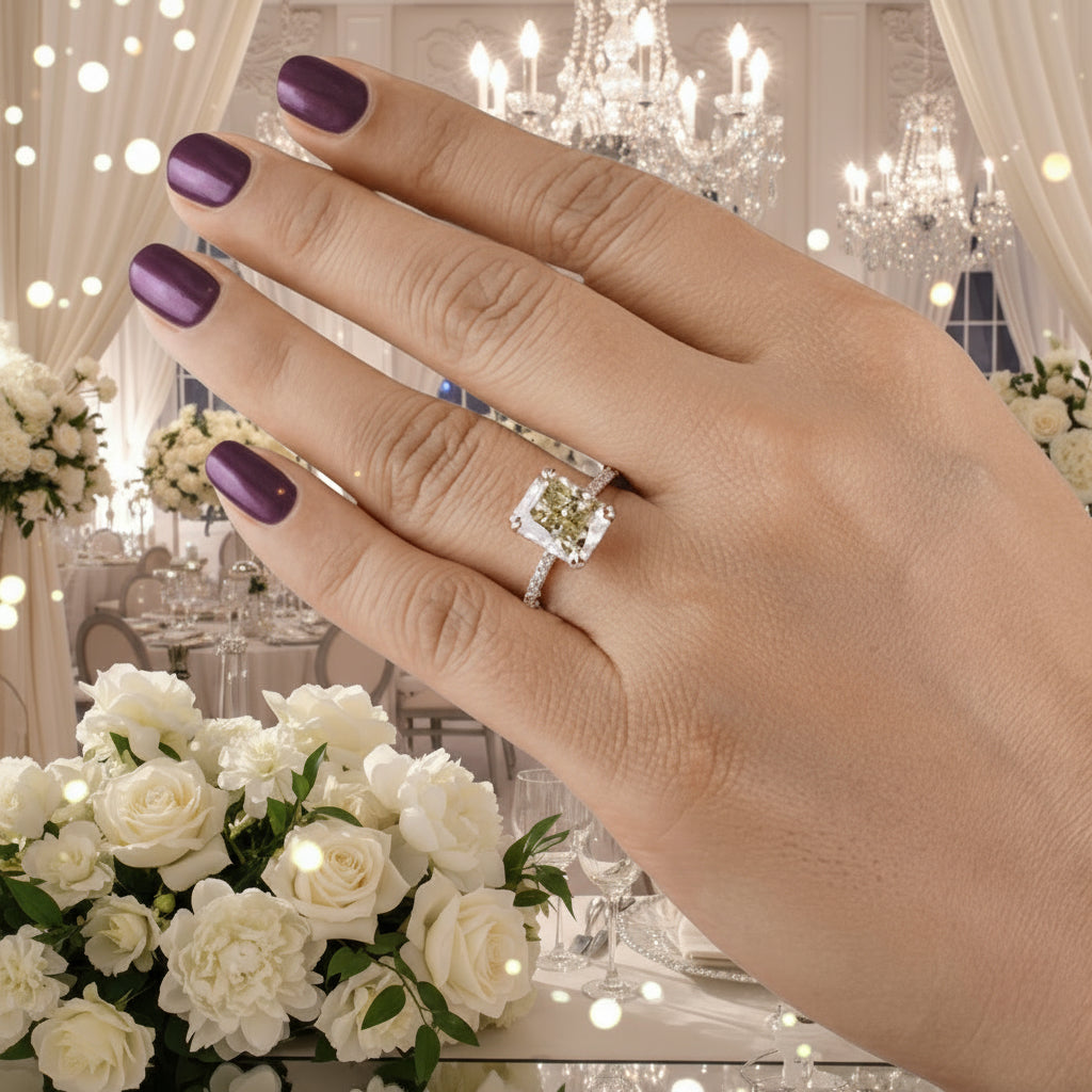 Stunning Yellow Gold Radiant Cut Light Yellow Sapphire Engagement Ring-Black Diamonds New York