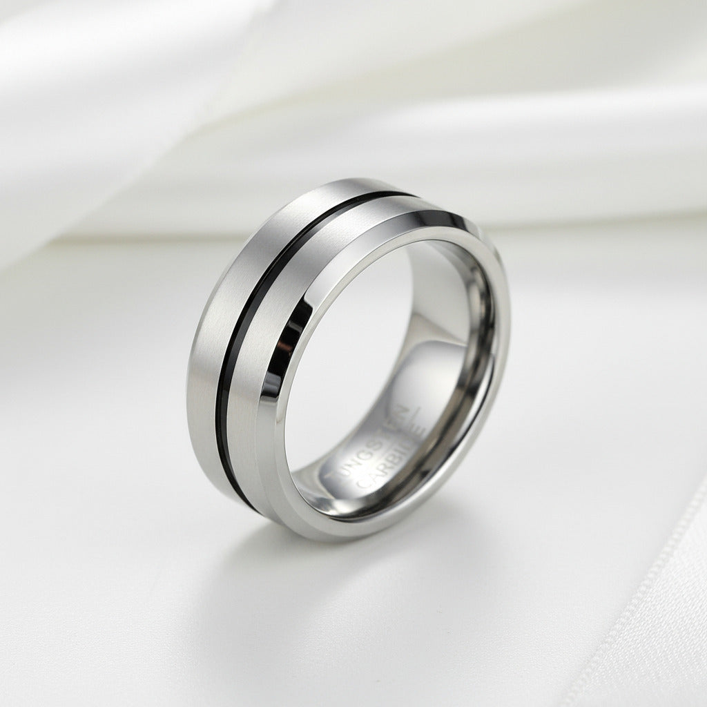 Stylish 8mm Tungsten Men's Wedding Band-Black Diamonds New York